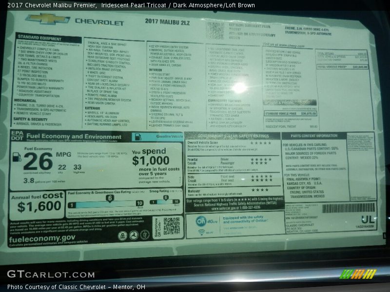 Iridescent Pearl Tricoat / Dark Atmosphere/Loft Brown 2017 Chevrolet Malibu Premier