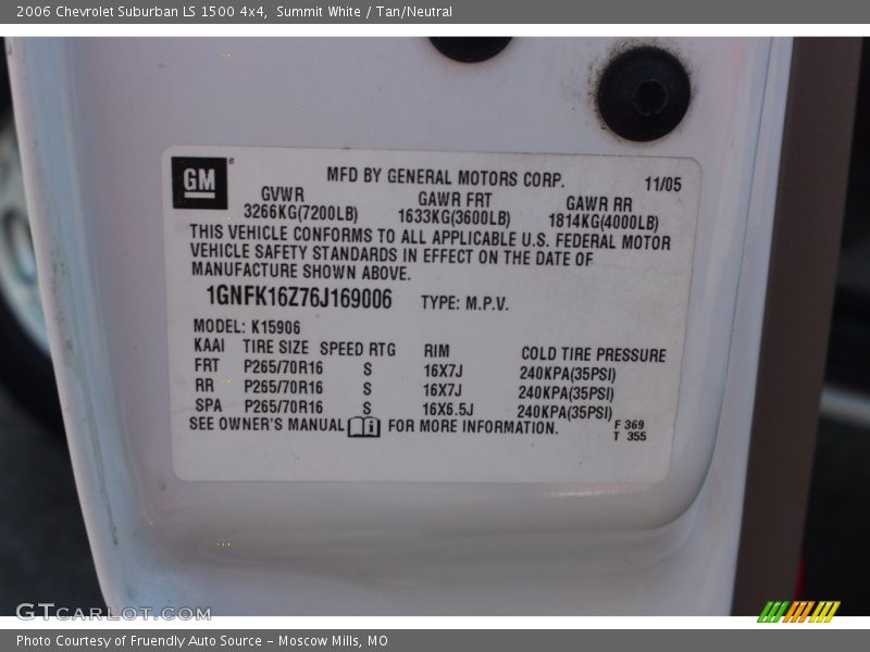 Summit White / Tan/Neutral 2006 Chevrolet Suburban LS 1500 4x4