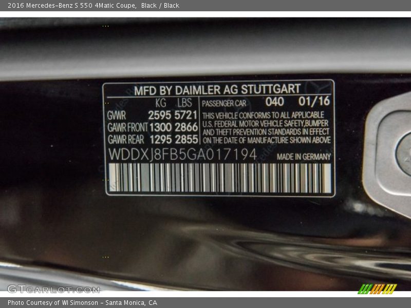 Black / Black 2016 Mercedes-Benz S 550 4Matic Coupe