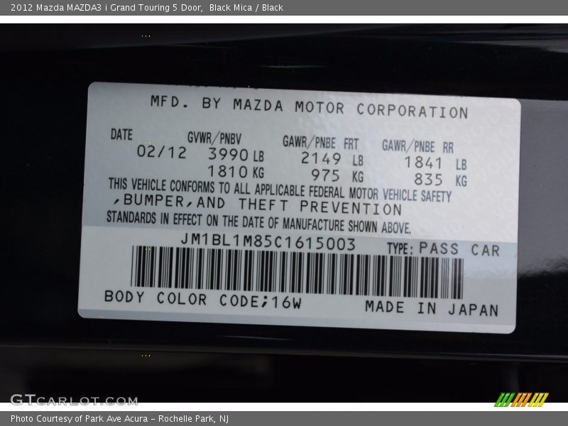 Black Mica / Black 2012 Mazda MAZDA3 i Grand Touring 5 Door