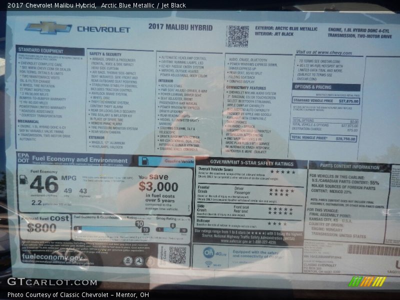 Arctic Blue Metallic / Jet Black 2017 Chevrolet Malibu Hybrid
