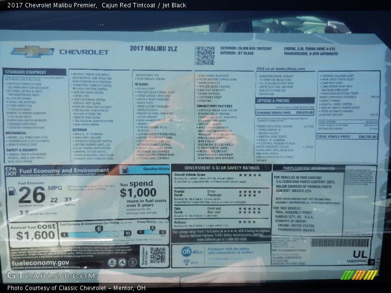 Cajun Red Tintcoat / Jet Black 2017 Chevrolet Malibu Premier
