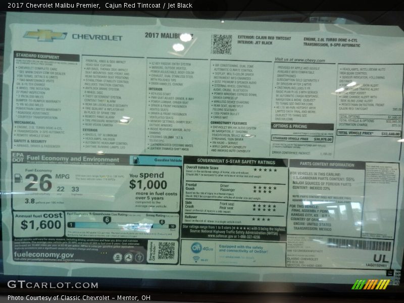Cajun Red Tintcoat / Jet Black 2017 Chevrolet Malibu Premier