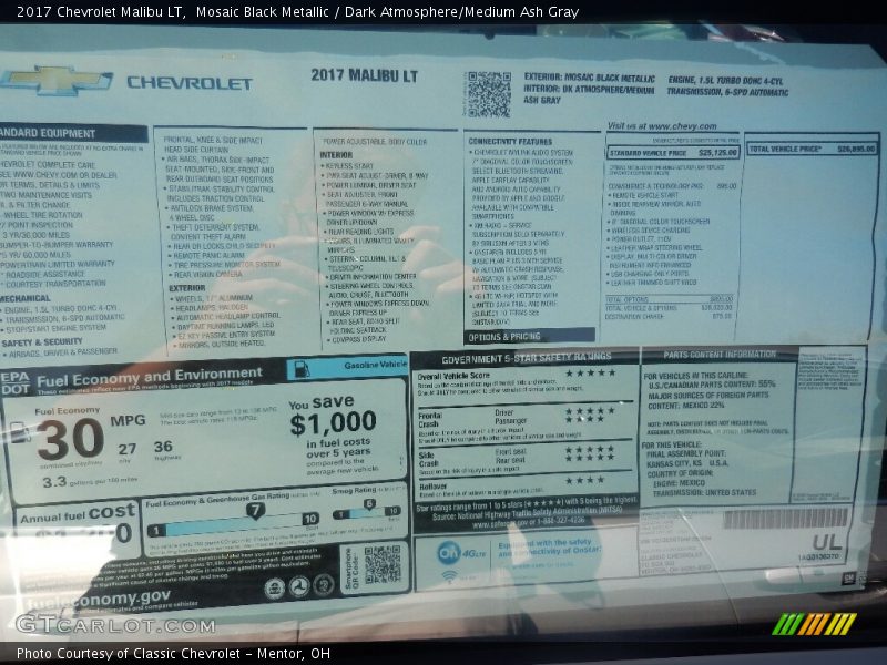 Mosaic Black Metallic / Dark Atmosphere/Medium Ash Gray 2017 Chevrolet Malibu LT