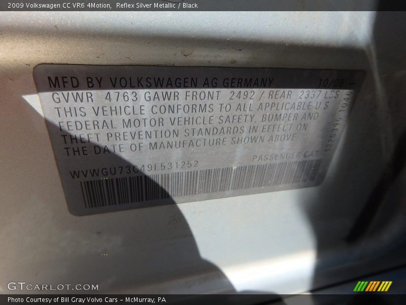 Reflex Silver Metallic / Black 2009 Volkswagen CC VR6 4Motion