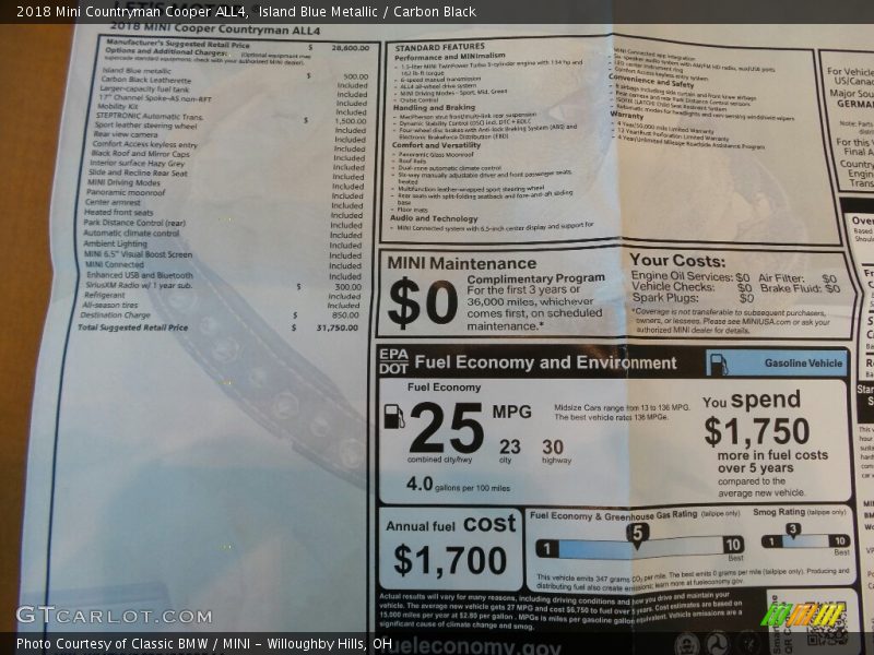  2018 Countryman Cooper ALL4 Window Sticker