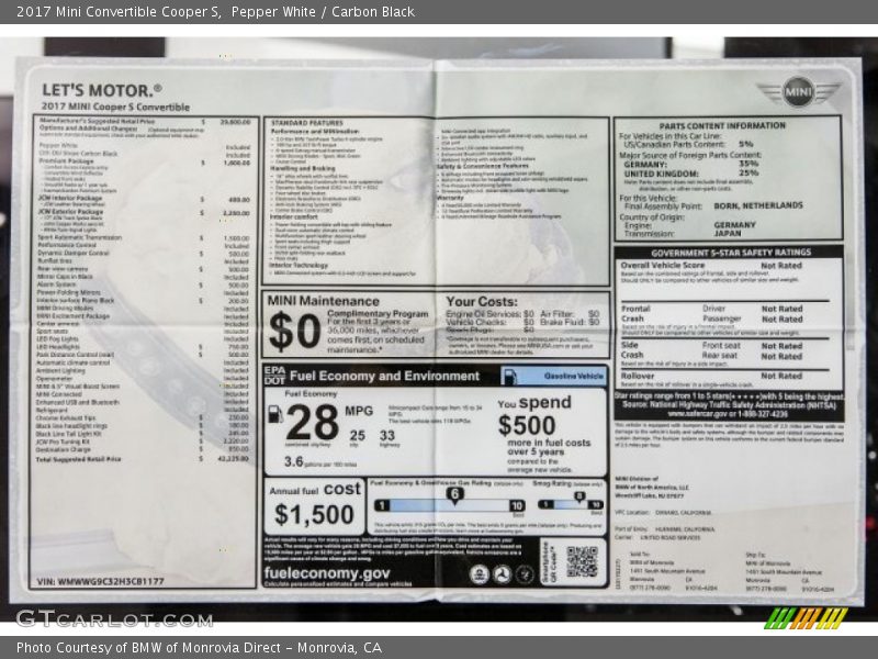 Pepper White / Carbon Black 2017 Mini Convertible Cooper S