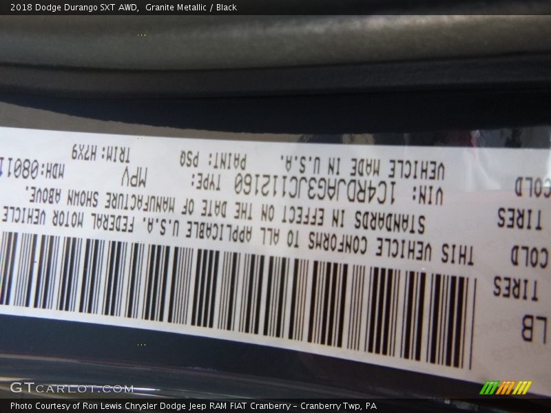 Granite Metallic / Black 2018 Dodge Durango SXT AWD