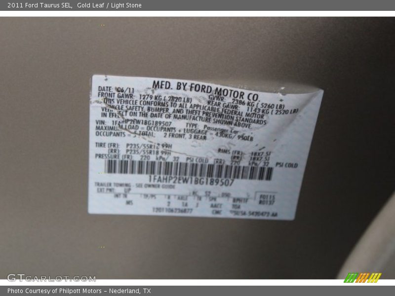 Gold Leaf / Light Stone 2011 Ford Taurus SEL