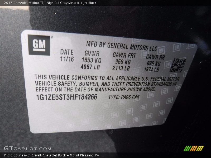 Nightfall Gray Metallic / Jet Black 2017 Chevrolet Malibu LT
