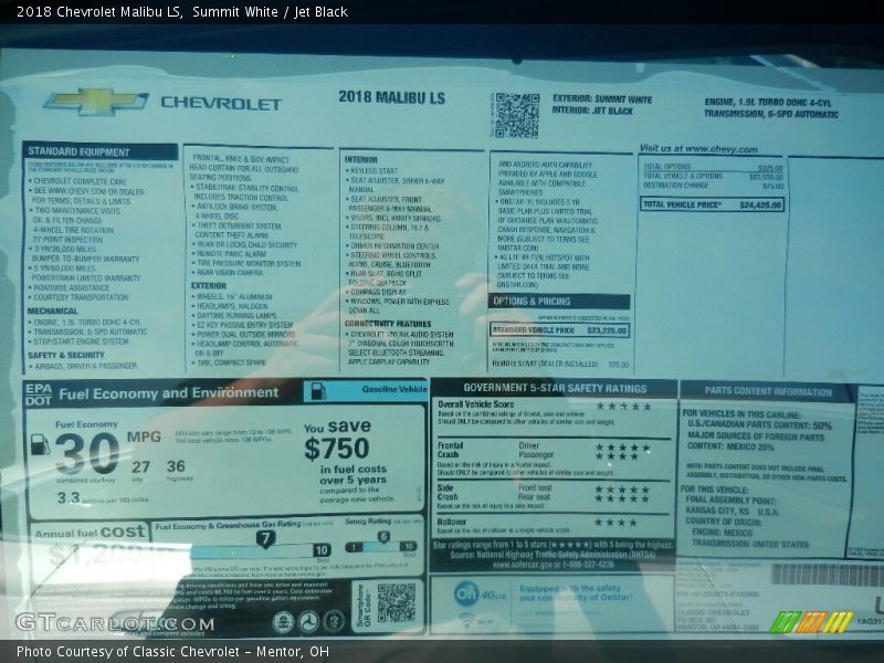 Summit White / Jet Black 2018 Chevrolet Malibu LS