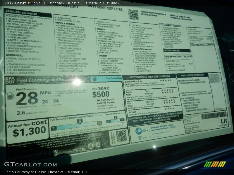 Kinetic Blue Metallic / Jet Black 2017 Chevrolet Sonic LT Hatchback