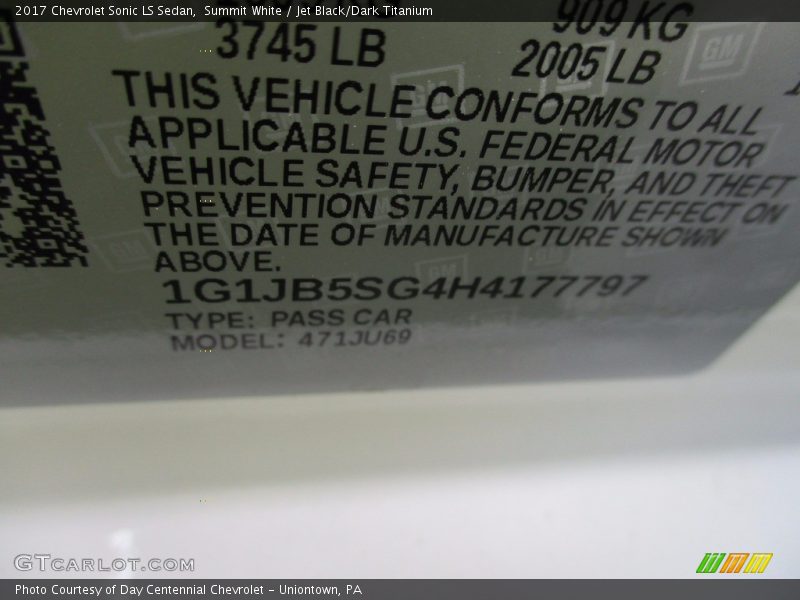 Summit White / Jet Black/Dark Titanium 2017 Chevrolet Sonic LS Sedan