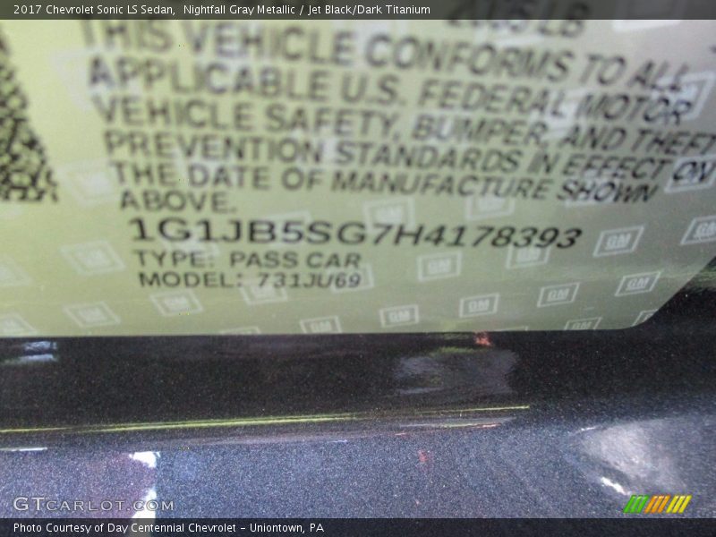 Nightfall Gray Metallic / Jet Black/Dark Titanium 2017 Chevrolet Sonic LS Sedan