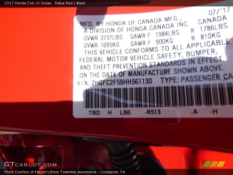 Rallye Red / Black 2017 Honda Civic LX Sedan