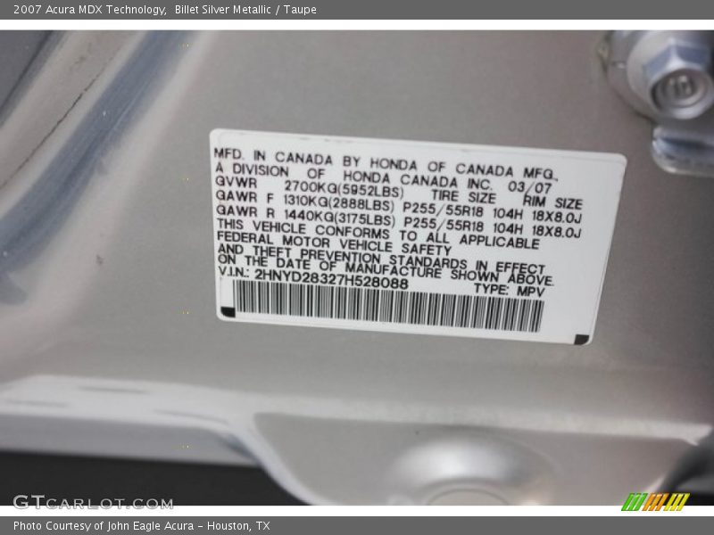 Billet Silver Metallic / Taupe 2007 Acura MDX Technology