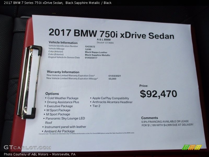 Black Sapphire Metallic / Black 2017 BMW 7 Series 750i xDrive Sedan