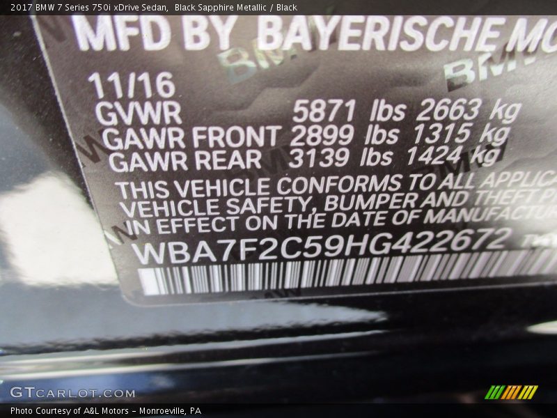 Black Sapphire Metallic / Black 2017 BMW 7 Series 750i xDrive Sedan