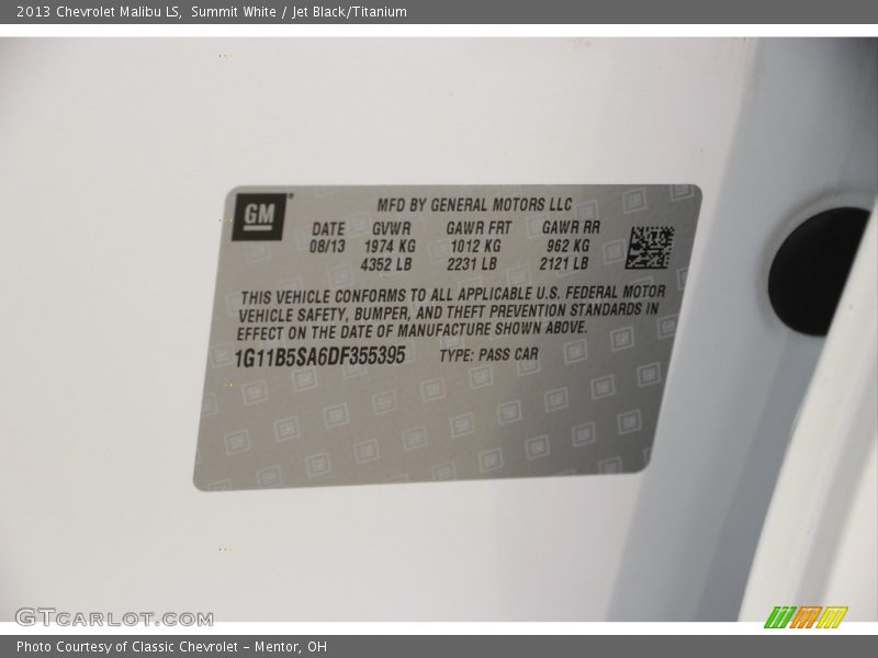 Summit White / Jet Black/Titanium 2013 Chevrolet Malibu LS