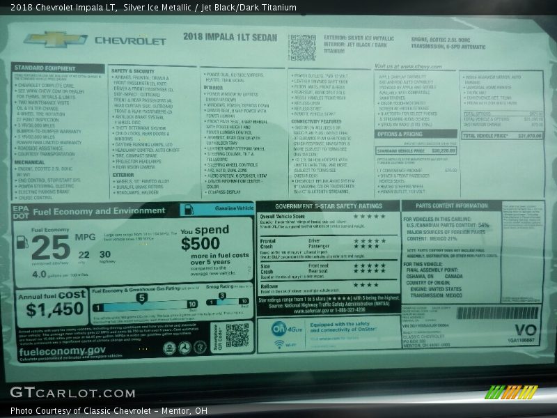 Silver Ice Metallic / Jet Black/Dark Titanium 2018 Chevrolet Impala LT