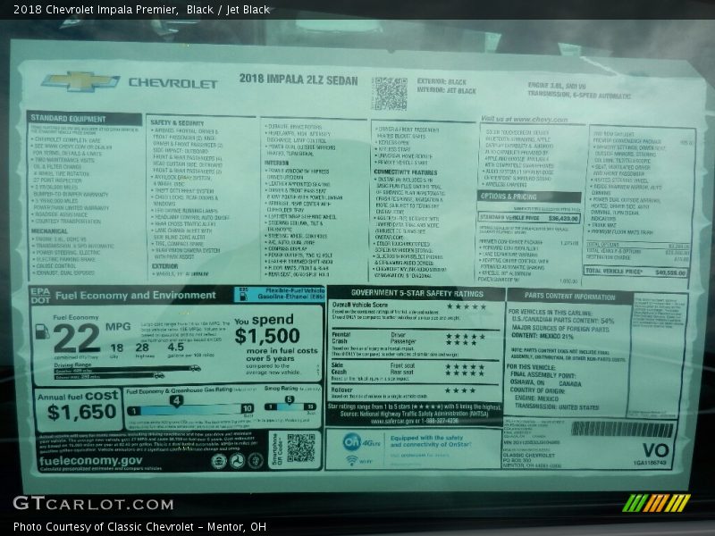 Black / Jet Black 2018 Chevrolet Impala Premier
