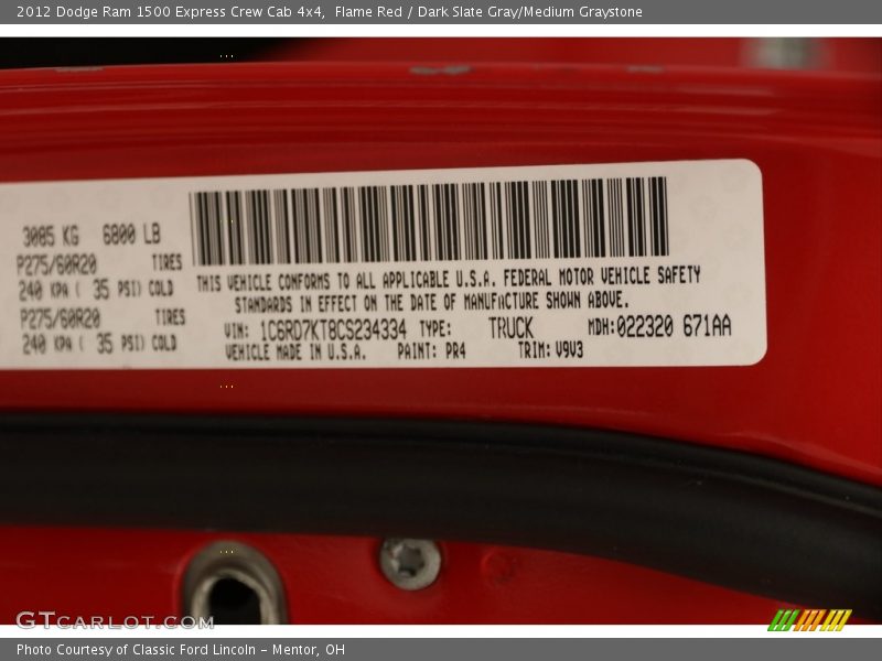 Flame Red / Dark Slate Gray/Medium Graystone 2012 Dodge Ram 1500 Express Crew Cab 4x4