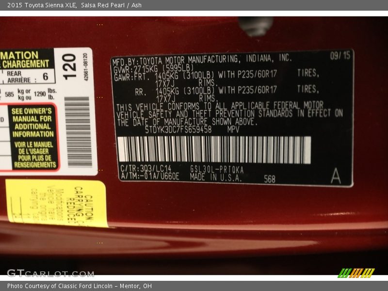 Salsa Red Pearl / Ash 2015 Toyota Sienna XLE