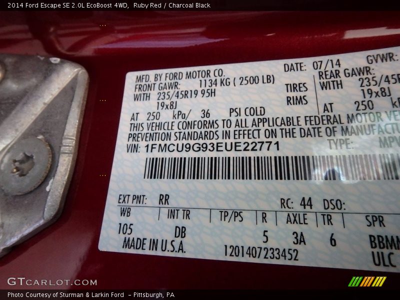 Ruby Red / Charcoal Black 2014 Ford Escape SE 2.0L EcoBoost 4WD