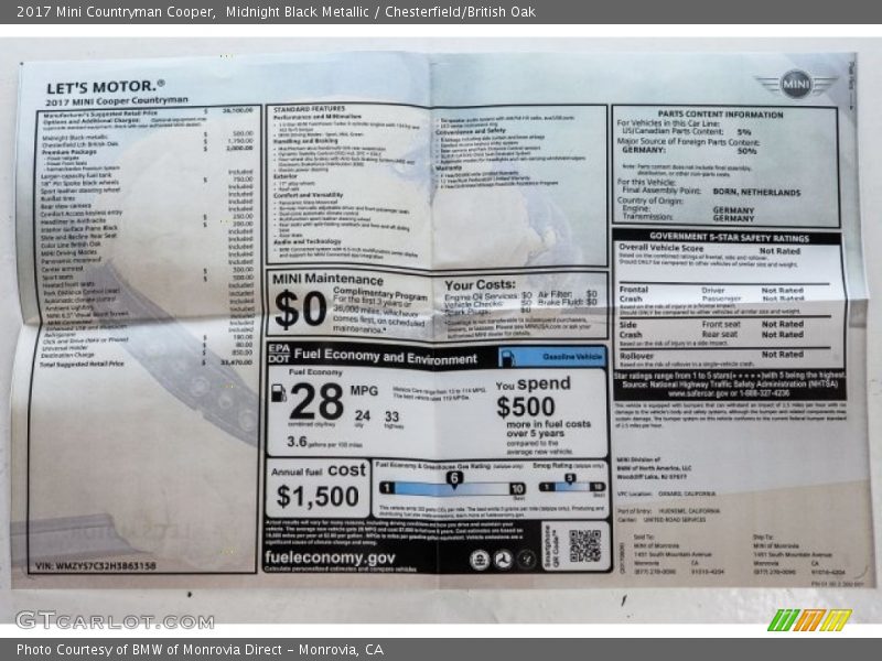 Midnight Black Metallic / Chesterfield/British Oak 2017 Mini Countryman Cooper