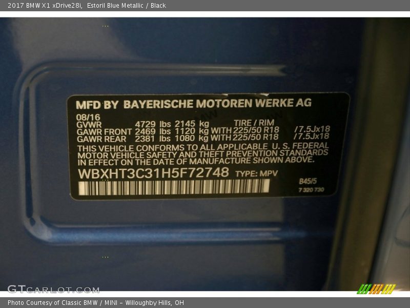 Estoril Blue Metallic / Black 2017 BMW X1 xDrive28i