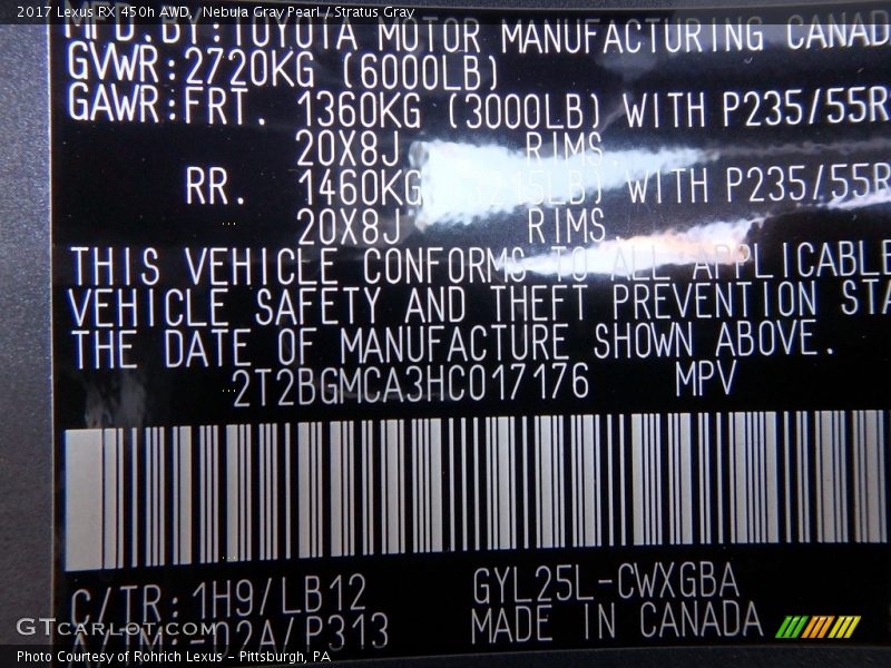 Nebula Gray Pearl / Stratus Gray 2017 Lexus RX 450h AWD