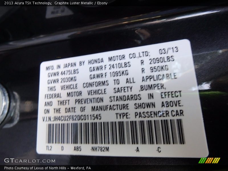 Graphite Luster Metallic / Ebony 2013 Acura TSX Technology