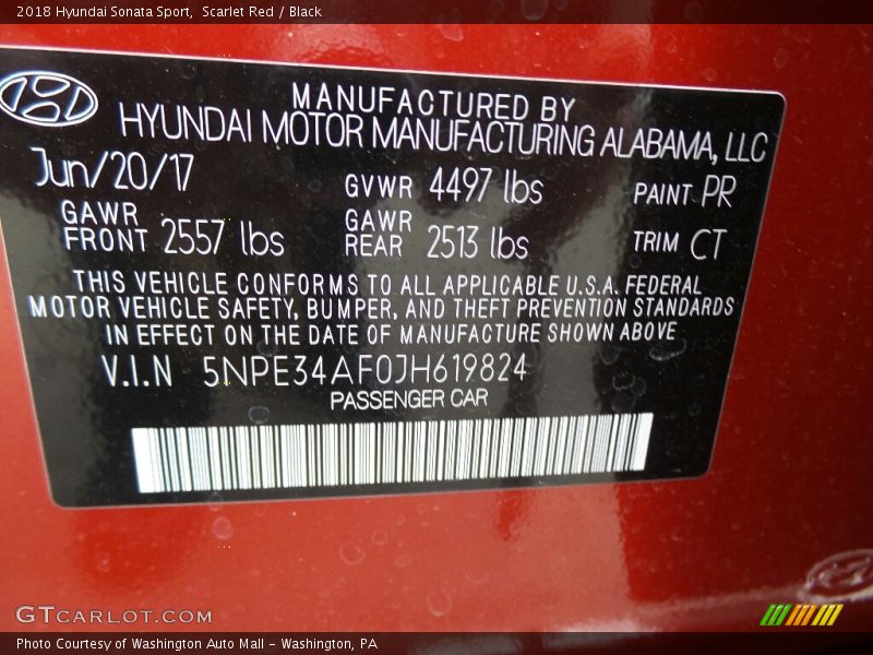2018 Sonata Sport Scarlet Red Color Code PR