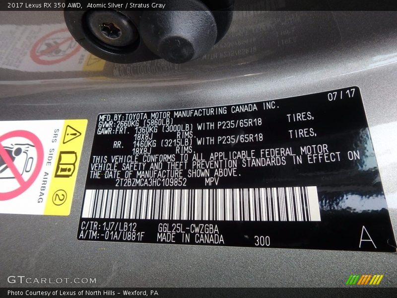 Atomic Silver / Stratus Gray 2017 Lexus RX 350 AWD