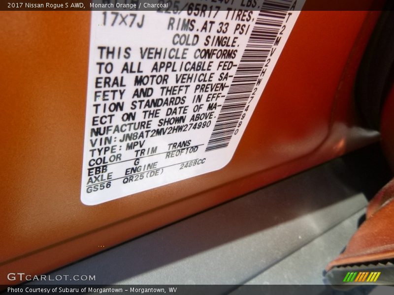 Monarch Orange / Charcoal 2017 Nissan Rogue S AWD