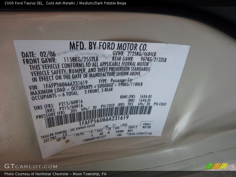 Gold Ash Metallic / Medium/Dark Pebble Beige 2006 Ford Taurus SEL