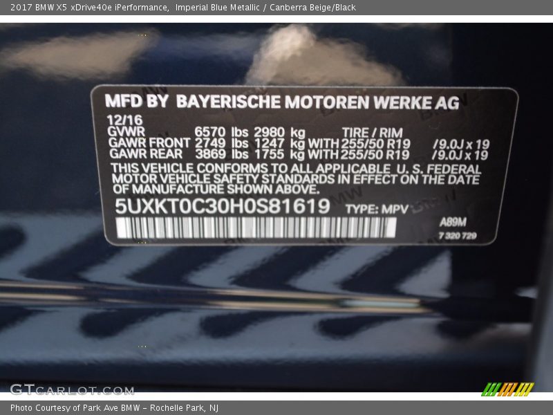 Imperial Blue Metallic / Canberra Beige/Black 2017 BMW X5 xDrive40e iPerformance