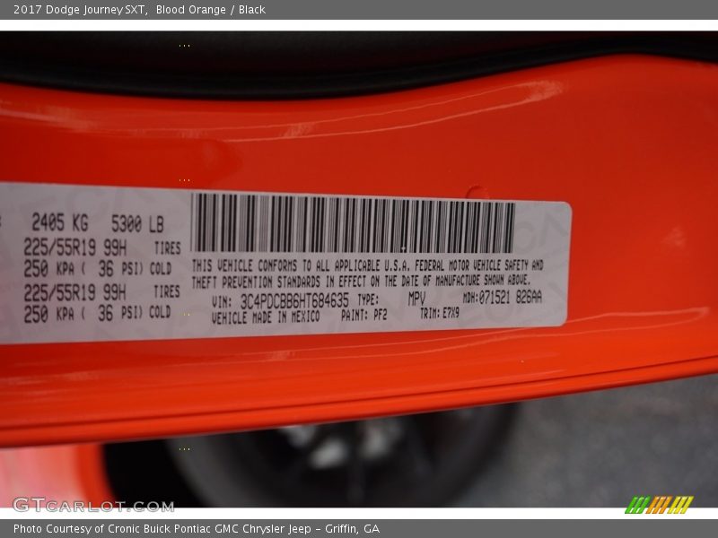 2017 Journey SXT Blood Orange Color Code PF2