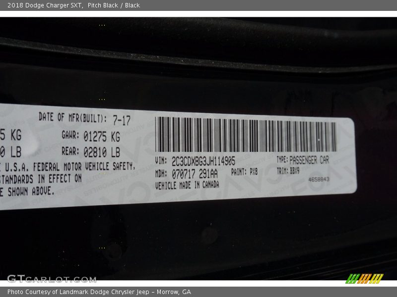 Pitch Black / Black 2018 Dodge Charger SXT