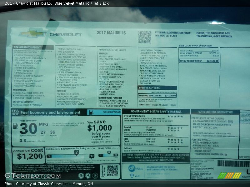 Blue Velvet Metallic / Jet Black 2017 Chevrolet Malibu LS