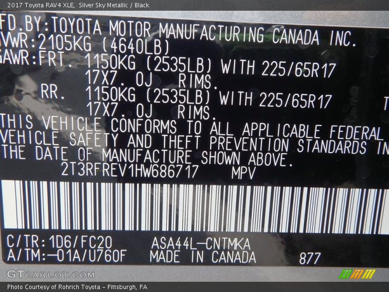 Silver Sky Metallic / Black 2017 Toyota RAV4 XLE