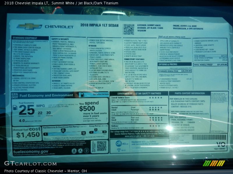 Summit White / Jet Black/Dark Titanium 2018 Chevrolet Impala LT