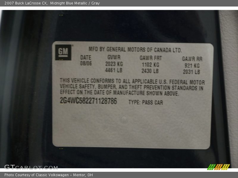 Midnight Blue Metallic / Gray 2007 Buick LaCrosse CX