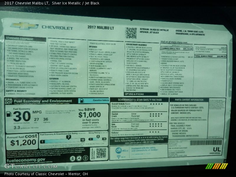 Silver Ice Metallic / Jet Black 2017 Chevrolet Malibu LT