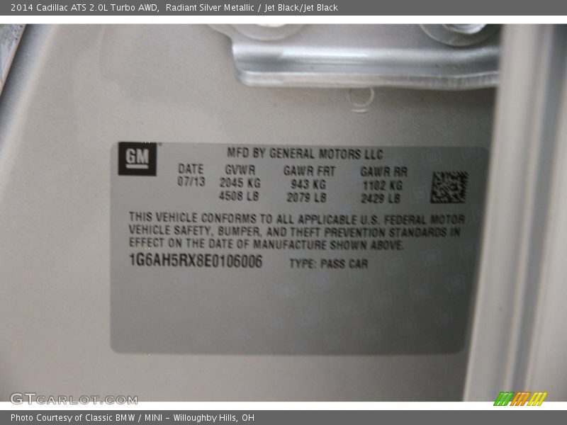 Radiant Silver Metallic / Jet Black/Jet Black 2014 Cadillac ATS 2.0L Turbo AWD