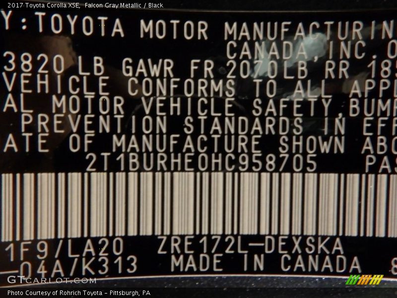Falcon Gray Metallic / Black 2017 Toyota Corolla XSE
