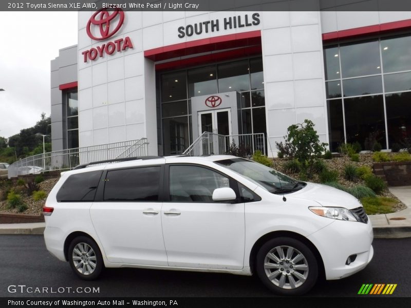 Blizzard White Pearl / Light Gray 2012 Toyota Sienna XLE AWD