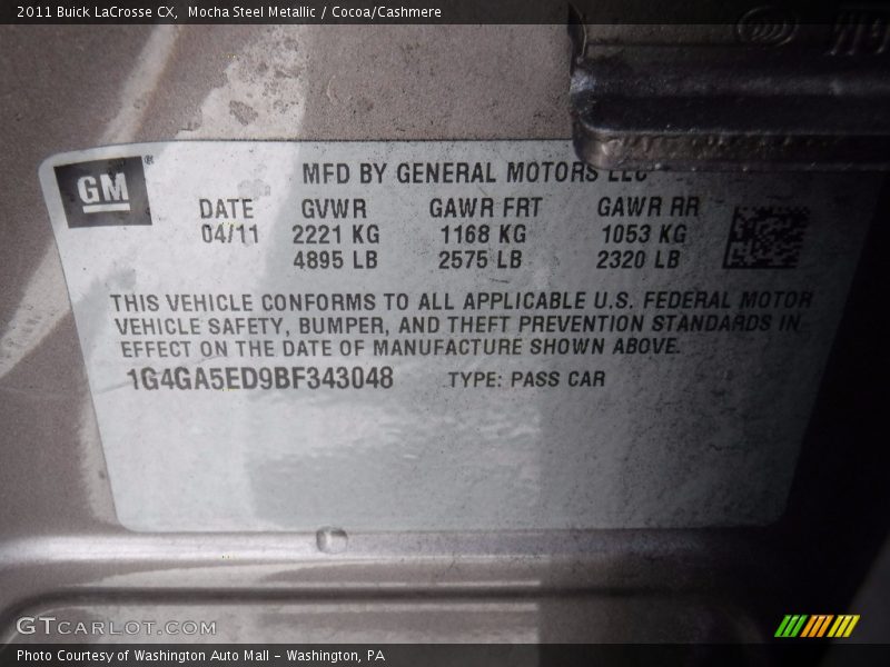 Mocha Steel Metallic / Cocoa/Cashmere 2011 Buick LaCrosse CX