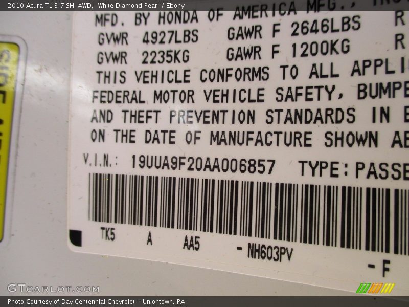 White Diamond Pearl / Ebony 2010 Acura TL 3.7 SH-AWD