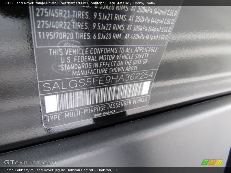 Santorini Black Metallic / Ebony/Ebony 2017 Land Rover Range Rover Supercharged LWB
